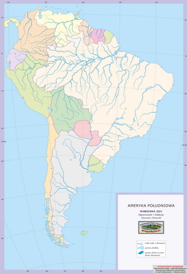 Mapa Fizyczna Świata - wersja dla uczniów z poziomu podstawowego (A4) - polityczna ćwiczebna - Ameryka Południowa