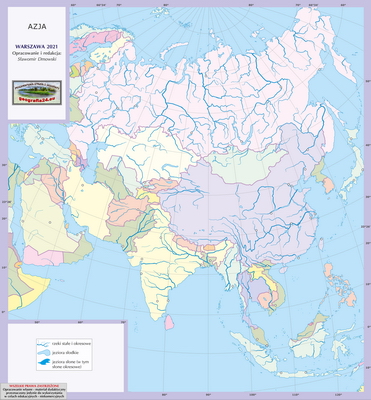 Mapa Fizyczna Świata - wersja dla uczniów z poziomu podstawowego (A4) - polityczna ćwiczebna - Azja