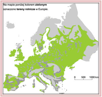 Mapa przedstawiająca  tereny rolnicze w Europie