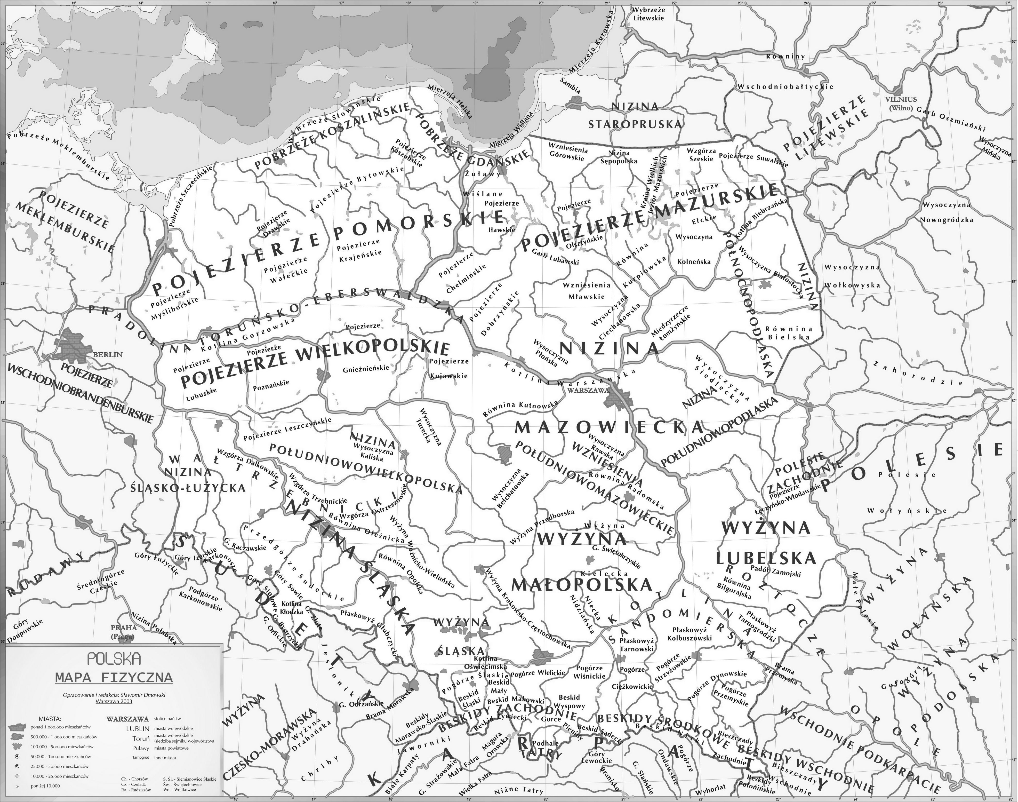 Mapa Polski Konturowa Krainy Geograficzne | Kraków Mapa