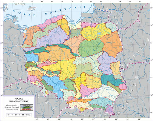 Mapa Polski - makroregiony fizycznogeograficzne (wersja z powierzchniami krain - bez podpisów obiektów)