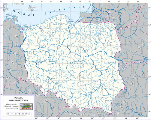 Mapa Polski - Hydrografia Polski - rzeki (wersja bez podpisów)