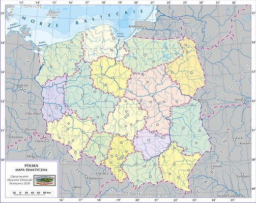 Mapa Polski - Mapa administracyjna Polski (wersja z powierzchniami województw - bez podpisów obiektów z lokalizacją miast)